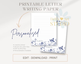 Blue Flower Letterhead Template | JW Letter Writing Stationery | Self-Editable Custom DIY Letterhead