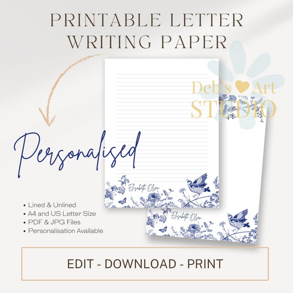 Blue Flower Letterhead Template | JW Letter Writing Stationery | Self-Editable Custom DIY Letterhead