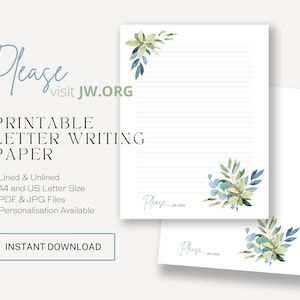 Visite jw.org, Escritura de cartas de JW / Testigos de Jehová / Membretes / Ramo de hojas de eucalipto