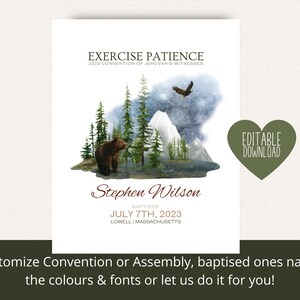 Cadeau de baptême JW | Modèle d'impression de baptême pour les Témoins de Jéhovah | Souvenir de baptême | Ours des montagnes avec aigle | Impression personnalisée