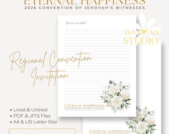 Papel para cartas de la Convención de los Testigos de Jehová 2026: Estampados florales blancos (Descarga digital)