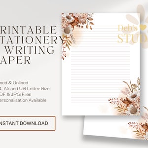 Papel de escritura de cartas JW / JW imprimible / Membretes / Flores Boho de Otoño