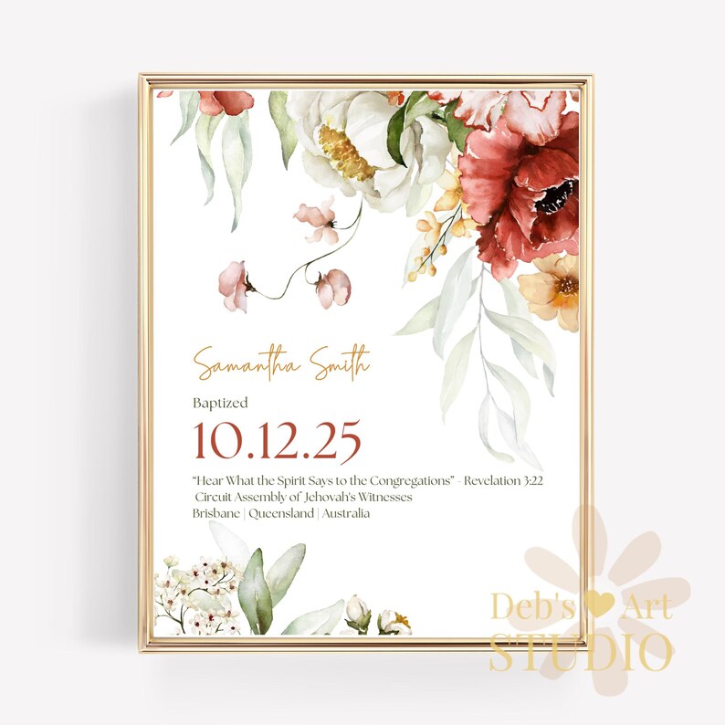 Jehovah’s Witness Baptism Gift, Personalised JW Baptism Keepsake, Custom Baptism Certificate, Pioneer Baptism Present Printable image 10