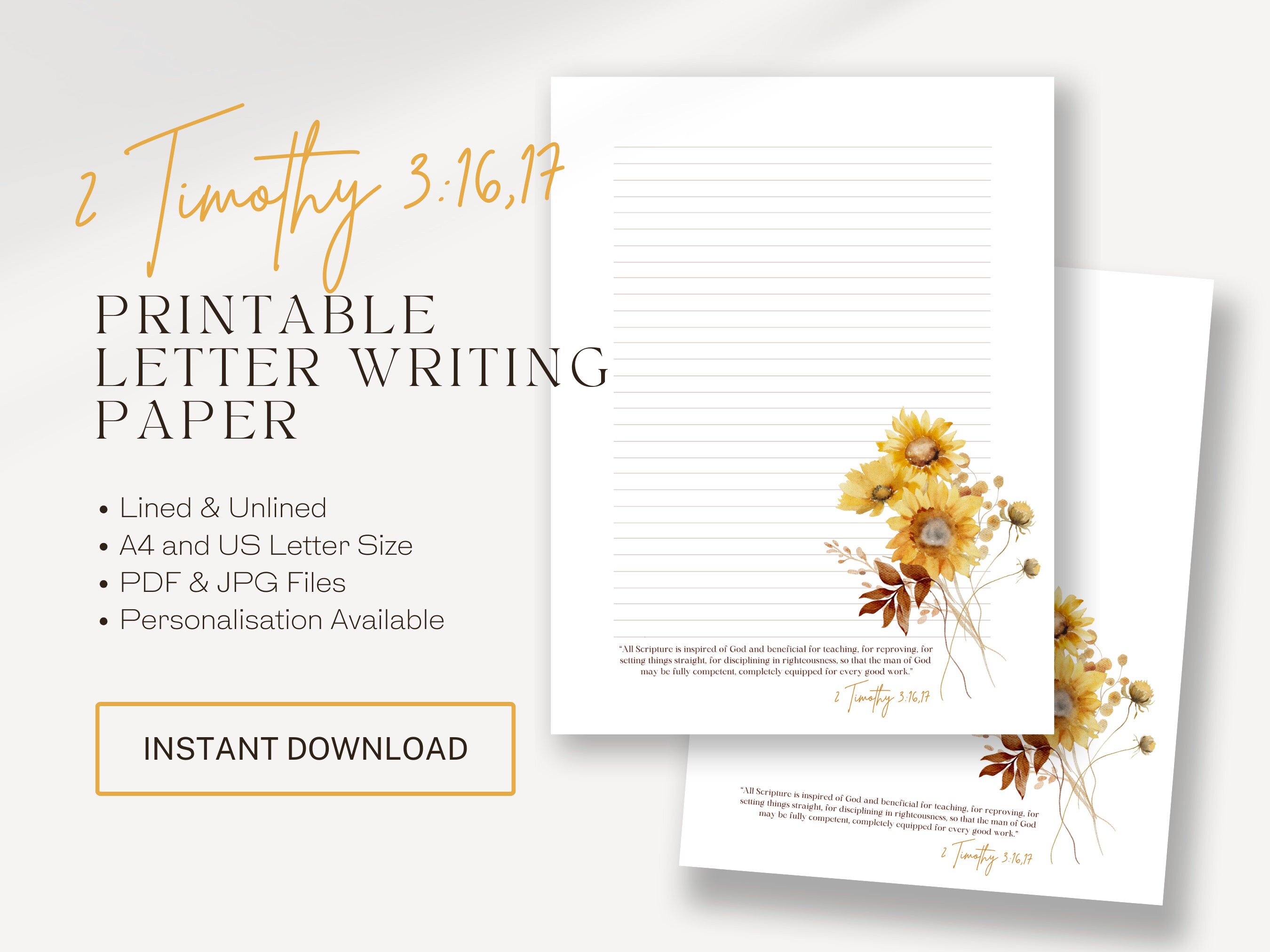 2 Timoteo 3:16,17, Papel para escribir cartas JW / JW imprimible / Membretes / Impresión de girasol