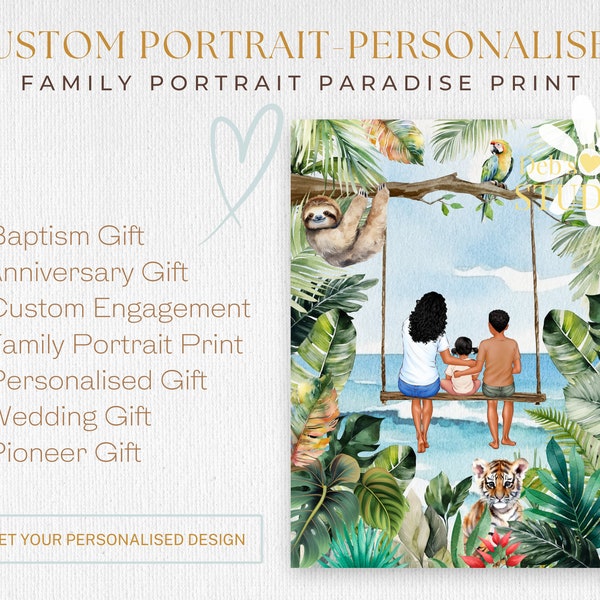Custom Portrait | Family Custom Print | JW Gift | JW Baptism Gift | JW Wall Art