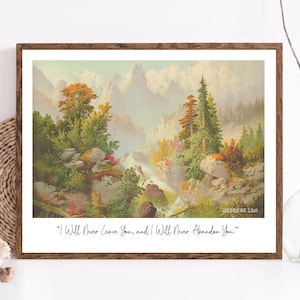 Je ne t'abandonnerai jamais | Hébreux 13:5 | JW imprime des œuvres d'art murales | Citation de foi | Art mural JW | impression paysage vintage | Impression de versets bibliques