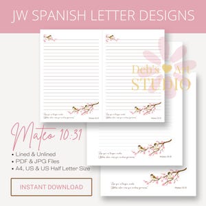Español / Mateo 10 31 / Gorriones / Flores rosadas / Papel para escribir cartas de los TJ / Cómo escribir cartas / Cómo escribir cartas de los TJ