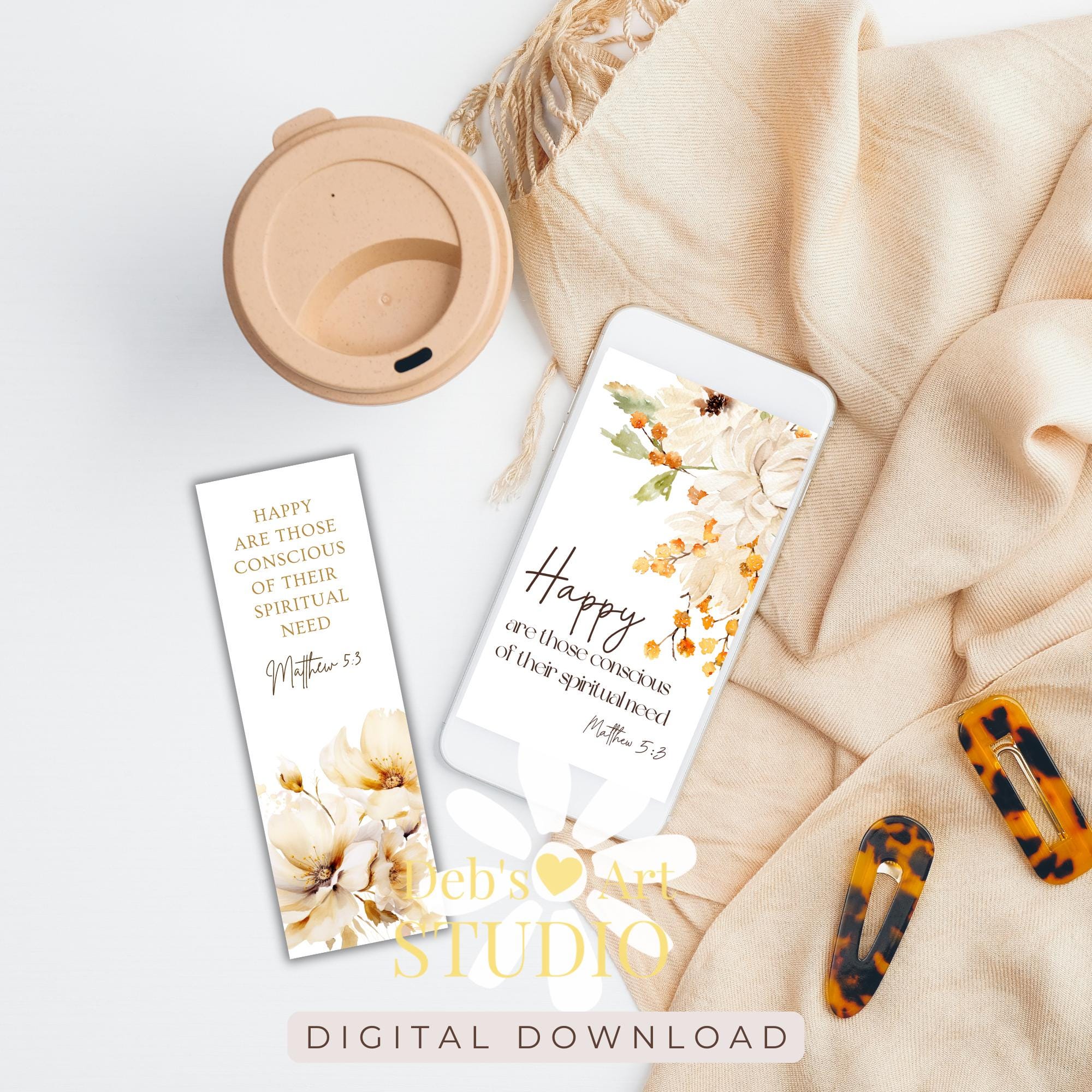 Bookmark Printable 2026 Year Text Matthew 5:3 Bible Verse JW Gifts Gold ...