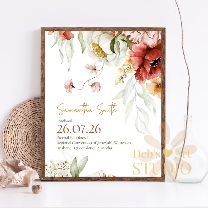 Jehovah’s Witness Baptism Gift, Personalised JW Baptism Keepsake, Custom Baptism Certificate, Pioneer Baptism Present Printable image 12