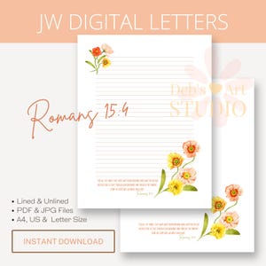 Romanos 15:4, Papel para escribir / Papel para cartas / Testigos de Jehová / Cartas imprimibles / Cartas digitales / Ramo bohemio de primavera