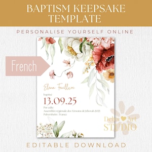 Modèle d'impression de baptême pour cadeau de baptême JW en français pour souvenir de baptême des Témoins de Jéhovah | Fleurs en cascade | Impression personnalisable | Art mural