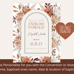 Cadeau de baptême JW | Modèle d'impression de baptême pour les témoins de Jéhovah | Souvenir de baptême | Fleurs d'automne Boho | Personnalisable | millésime imprimable