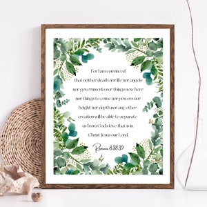 Romani 8:38-39 / Decorazione da parete con versetto della Bibbia / Arte da parete delle Scritture stampabile / Arte da parete con versetto della Bibbia / Testimoni di Geova / Foglie verdi di Hamptons