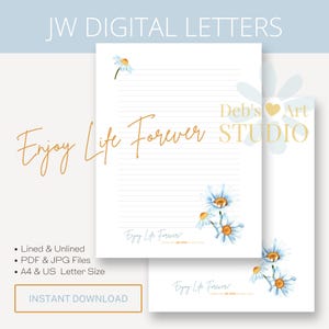 Disfrute de la vida para siempre, papel para escribir cartas de testigos de Jehová Cartas de testigos de Jehová / Testigos de Jehová / Papel para imprimir / Membretes / Pioneros / Margaritas azules