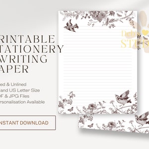 Papel para escribir cartas de JW / Imprimible de JW / Membretes / Flor vintage marrón