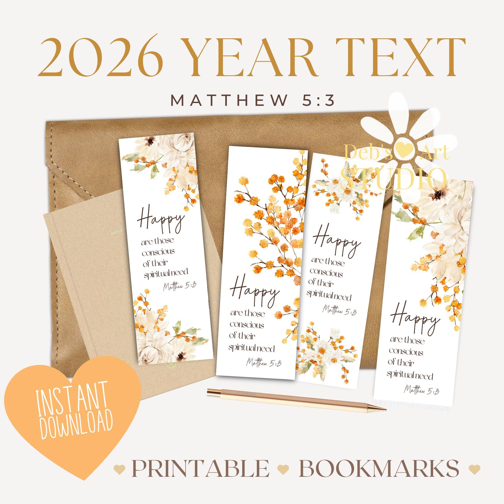 Bookmark Printable 2026 Year Text Matthew 5:3 Bible Verse JW Gifts ...