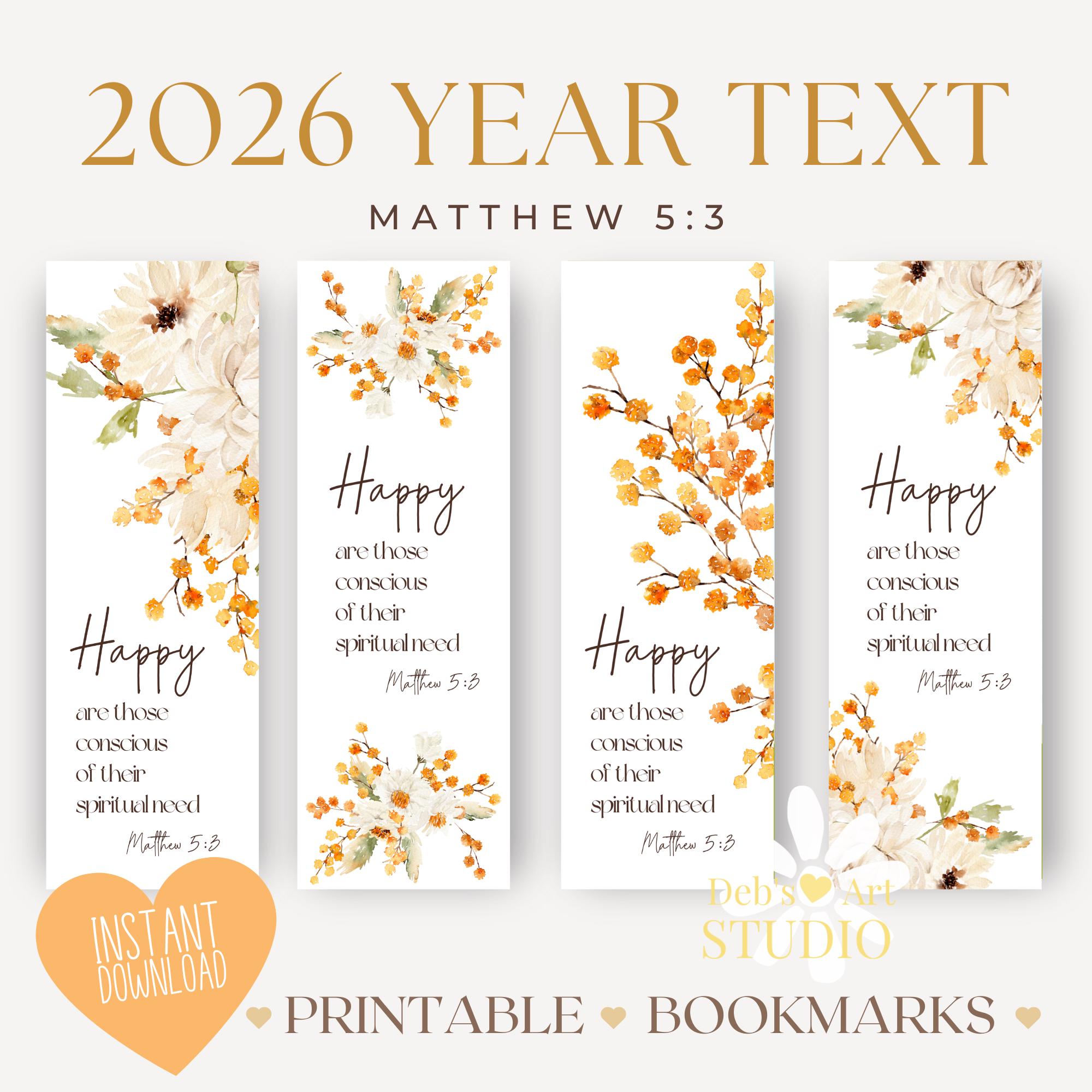 Bookmark Printable 2026 Year Text Matthew 5:3 Bible Verse JW Gifts ...
