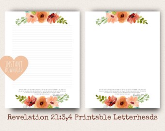 Revelation 21:3,4, JW Letter Writing Paper | JW Letter Writing | Jehovah's Witnesses | JW Printable | Pioneers | Water Colour Peach Floral