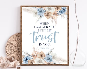 Bloemenprint Psalm 56:3 – christelijke muurkunst, boho-huisdecoratie (digitale download)