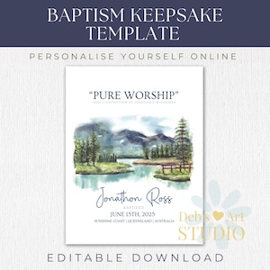 JW cadeau de baptême Modèle d'impression de baptême pour souvenir de baptême des Témoins de Jéhovah | Montagne avec lac | Personnalisable