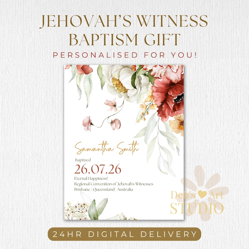 Jehovah’s Witness Baptism Gift, Personalised JW Baptism Keepsake, Custom Baptism Certificate, Pioneer Baptism Present Printable image 1