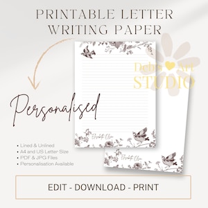 Plantilla de membrete de flores vintage marrón / Papelería de escritura de cartas JW / Membrete de bricolaje personalizado autoeditable