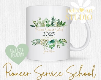Pioneer School 2025 Mug Design - Personalized Gift | JW Pioneer Gifts | Green Leaves | JW Gifts Jehovah&#39;s Witnesses