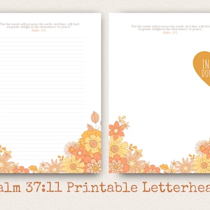 Salmo 37:11 Papel para escribir cartas JW / Escritura de cartas JW / Testigos de Jehová / JW imprimible / Membretes / Flores naranjas retro