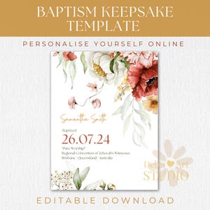 JW Doopcadeau Doopselafdruksjabloon voor Jehovah's Getuigen Doop aandenken | Trapsgewijze bloemenprint | Aanpasbare afdruk | Muurkunst
