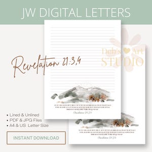 Apocalisse 21:3,4 JW Letter Writing Paper jw writing paper / Testimoni di Geova / JW Printable / Pionieri / Montagne acquerello