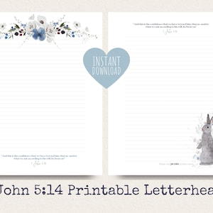 JW Letter Writing Paper | 1 John 5:14 | JW Letter Writing | Jehovah's Witnesses | JW Printable | Winter Flowers & Rabbit Letterhead