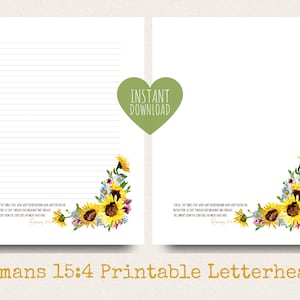 Romanos 15:4, Papel para escribir cartas JW / Escritura de cartas JW / Testigos de Jehová / JW imprimible / Membrete / Girasoles y margaritas azules