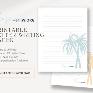 Visite jw.org, Plantilla para escribir cartas / Testigos de Jehová / Imprimible JW / Membretes JW / Palma de coco en colores pastel