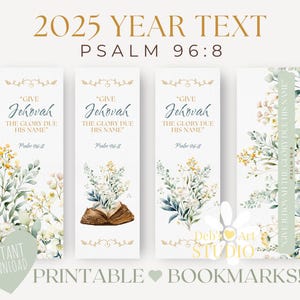 JW bookmark | English | 2025 Year Text | Psalm 96:8 | JW Gifts | Green Wildflowers