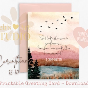 Cuando soy débil, entonces soy poderoso, Versículo bíblico / Tarjeta de felicitación / 2 Corintios 12:10 / Christian Wall Art / JW Baptism Gift