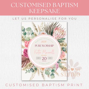 JW Doopcadeau Doop Afdruksjabloon voor Jehovah's Getuigen Doop aandenken cadeau Aanpasbare geschenken | Roze inheemse inheemse bloemen