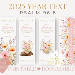 JW bookmark | English | 2025 Year Text | Psalm 96:8 | JW Gifts | Pink Wildflowers