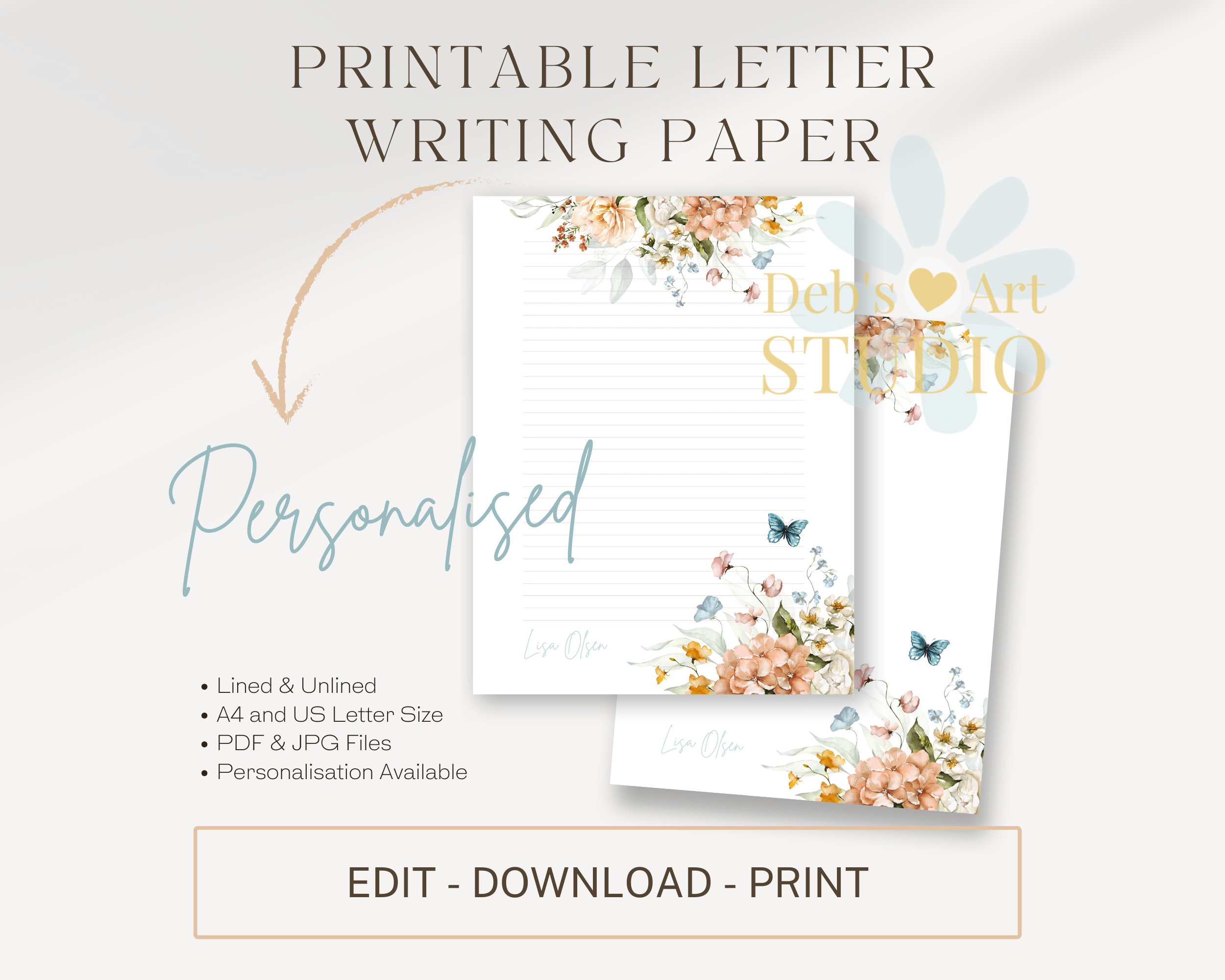 Personalized Stationery Editable Template | JW Letter Writing Paper | JW Letter Writing | JW Printable Digital | Butterfly Writing Paper