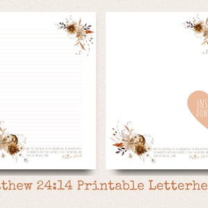 Mateo 24:14 Papel para escribir cartas JW / Escritura de cartas JW / Testigos de Jehová / JW imprimible / Membretes / Flores secas de otoño