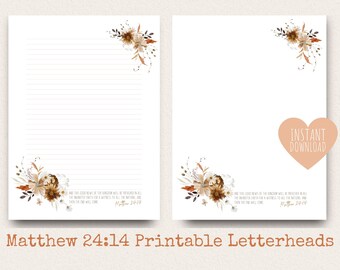 Matthew 24:14 Floral Letter Writing Paper (Digital Download)