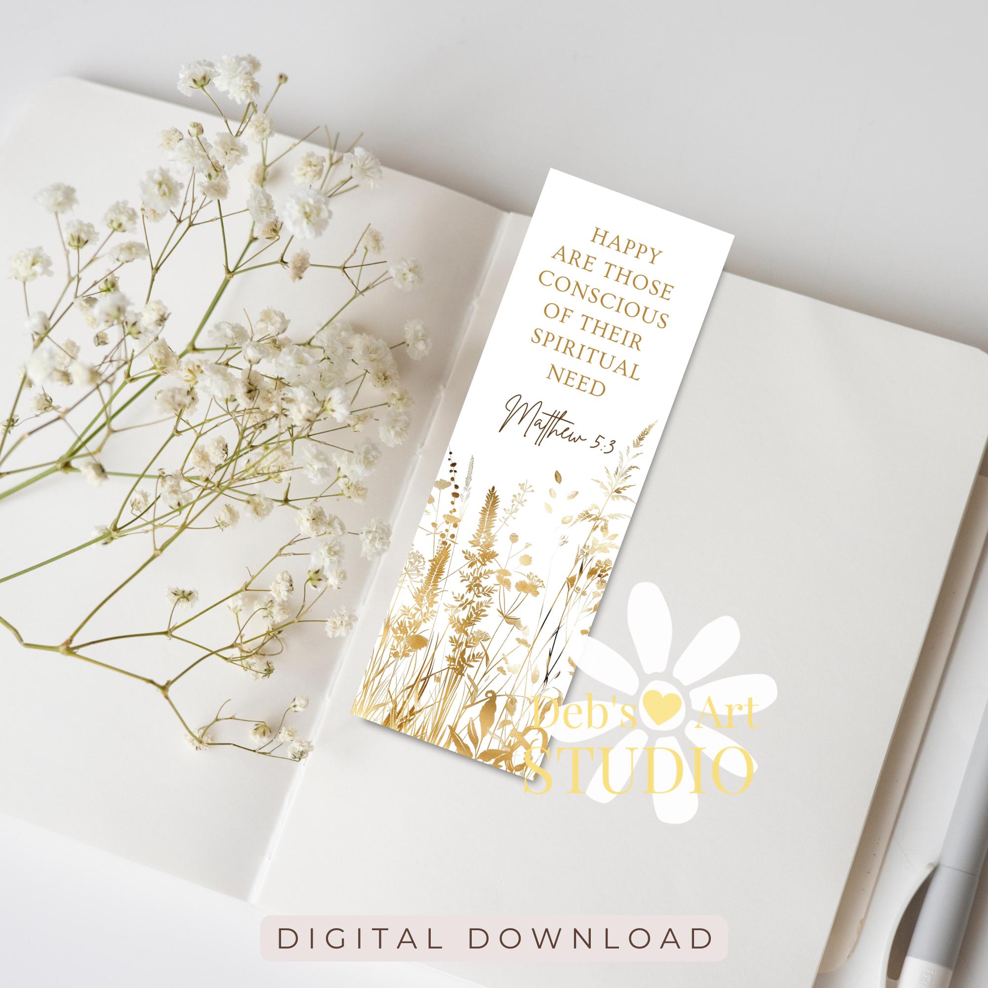 Bookmark Printable 2026 Year Text Matthew 5:3 Bible Verse JW Gifts Gold ...