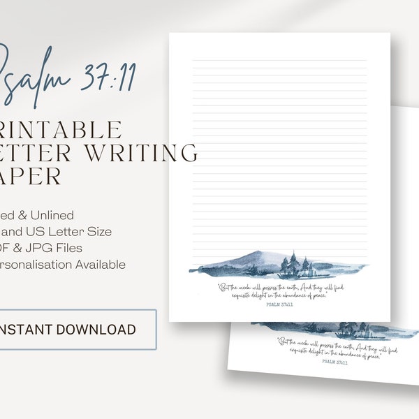 Psalm 37:11 Letter Writing Template | Jehovah's Witnesses | JW Stationery | Blue Dutch Print, Mountains