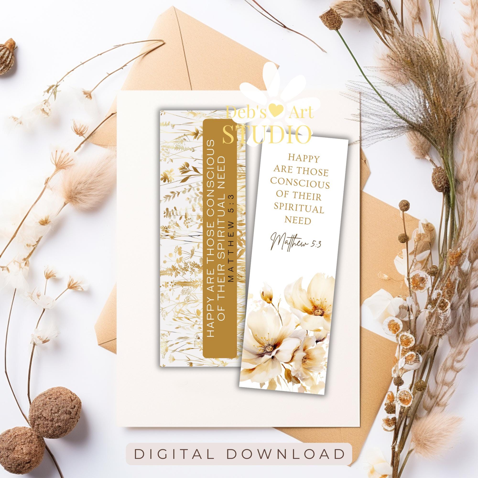 Bookmark Printable 2026 Year Text Matthew 5:3 Bible Verse JW Gifts Gold ...