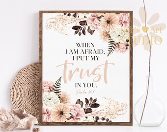 Psalm 56:3 bloemenprint bijbelvers – christelijke muurkunst (digitale download)