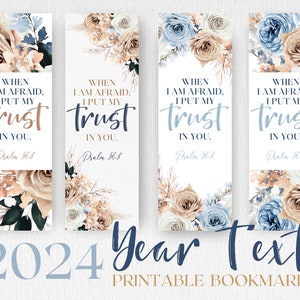 2024 JW Year Text - Psalm 56:3 bookmark | JW Gifts | JW Baptism Gift | Blue Boho Flowers