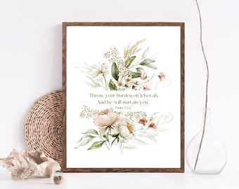 Psalm 55:22 bloemenprint | Christelijke muurkunst (digitale download)