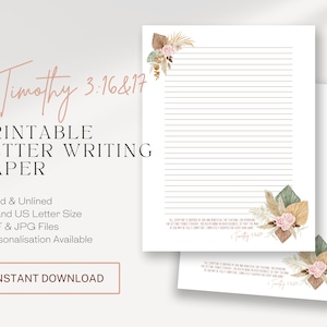 2 Timoteo 3:16,17, Papel para escribir cartas JW / Membrete imprimible / Flores rosadas de Boho