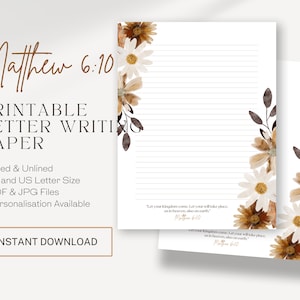 Mateo 6:10 Papel para escribir cartas JW / Membrete imprimible / Escritura de cartas / Escritura de cartas JW / Ideas de regalos JW / Flores Boho de Otoño