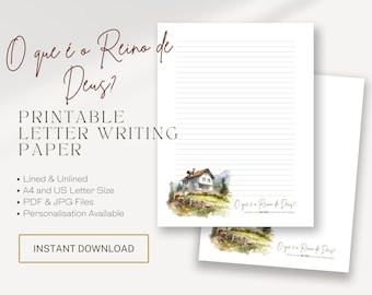 God's Kingdom, JW Letter Writing Paper - Portuguese | 2023 Special Campaign | JW Printable | Mountain landscape