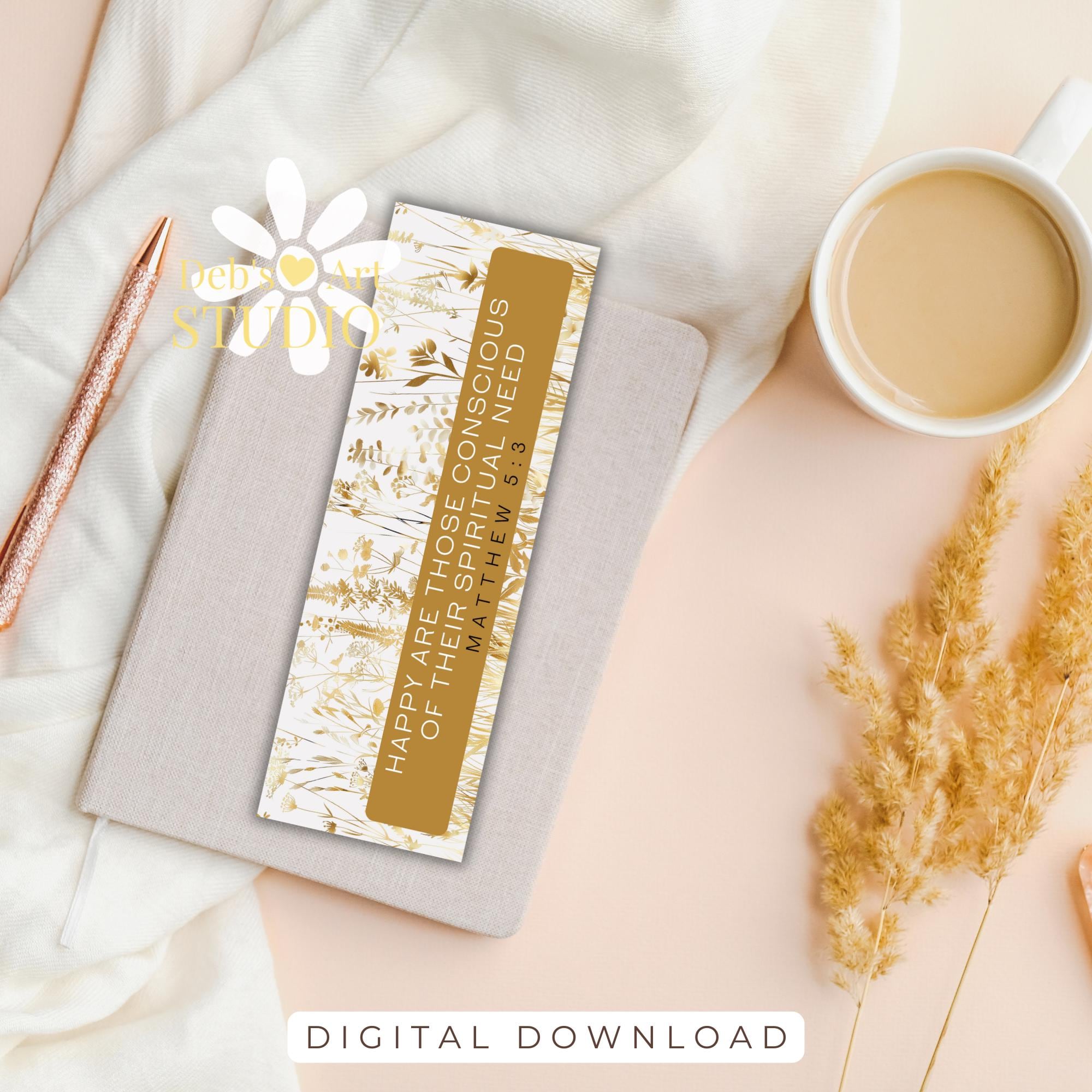 Bookmark Printable 2026 Year Text Matthew 5:3 Bible Verse JW Gifts Gold ...